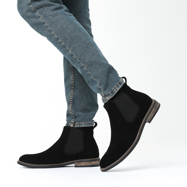 Men's Plain-Toe Suede Chelsea Boots - BLACK - 1